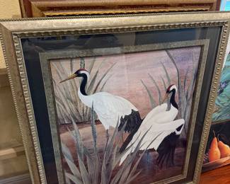 #59 - $56 - Two cranes in foilage framed art 34wx41t