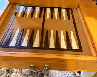 #51 - $250 - Pine game table with glass chess pieces - 1 drawer 28wx20dx26t