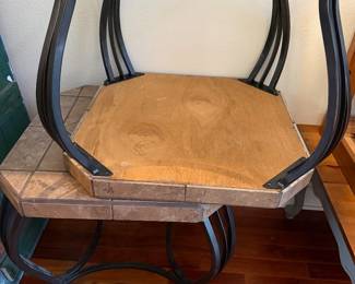 #37 - $140 - Pair of wrough iron and tile top end tables 26wx26dx24