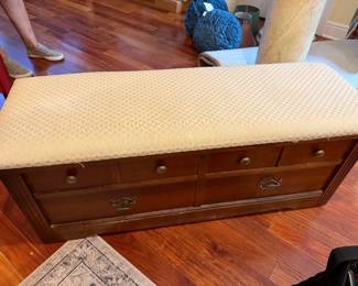 #41 - $110 -Virginia made by Lane chest with cushion top 44wx15dx15t