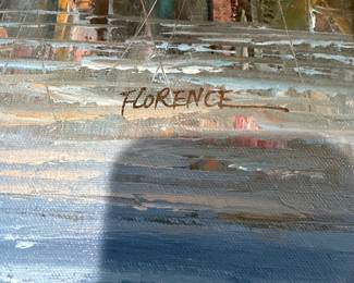 #69 - $70 - Marina scene oil on canvas framed art 26wx22t signed Florence
