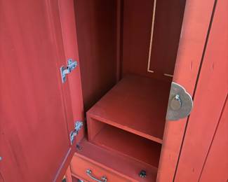 #38 - $160 - Red painted entertainment cabinet 37wx22dx49t