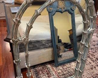 #56 - $150 - Green and white wood round top mirror 33wx48t