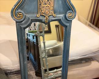 #55 - $68 - Blue and gold wood mirror 23wx52t