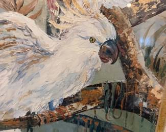 #21 - $78 - Parrots paradise Rocca art in gold frame 24wx46t