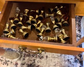 #51 - $250 - Pine game table with glass chess pieces - 1 drawer 28wx20dx26t