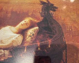 #68 - $46 - Lady asleep in a viking boat framed art 29wx21