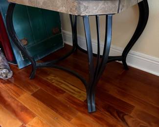 #37 - $140 - Pair of wrough iron and tile top end tables 26wx26dx24