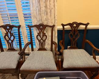 #4 - $ - Dale Henredon Chip and chairs with herring bone gery seats 21wx17dx40t 2 armchairs - 6 chairs