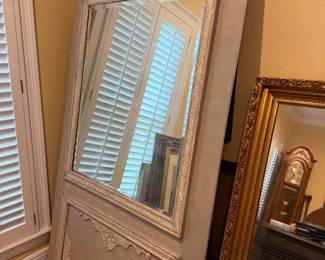 #61 - $450 - Large framed mirror wood with panel bottom 44wx73t