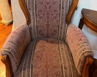 #9 - $140 each - 2 - American Victorian style chairs Red and green paisley 30wx27dx41t