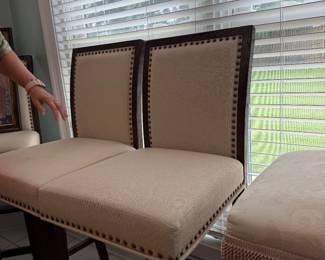 #46 - $80 each - Walnut with tweed covered bar stool with button trim 18wx20dx45t - 5 avaliable