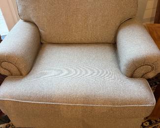 #23 - $160 - Tweed oversize chair in excellent condition 36wx39dx39t - with gold pins