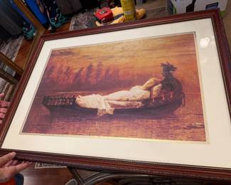#68 - $46 - Lady asleep in a viking boat framed art 29wx21