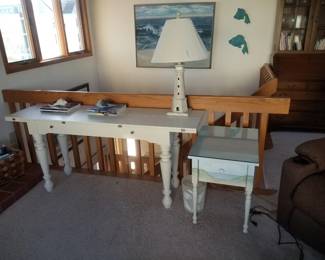 Foyer table; table lamp; hand-painted accent table
