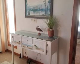 Hand-painted foyer table; beachy decor