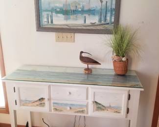 Hand-painted foyer table; beachy decor