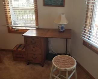 Desk; stool
