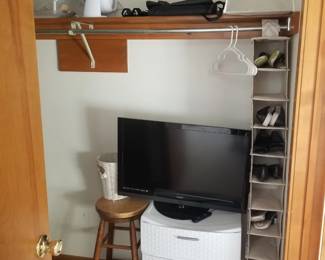 3-drawer chest; stool; TV; shoe organizer