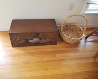 Painted box; baskets