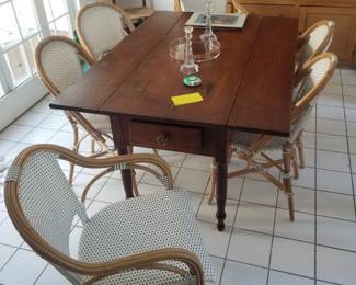 Drop-leaf dining table with drawer; Serene & Lily chairs - 6 available