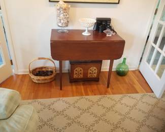 Drop leaf table; painted chest