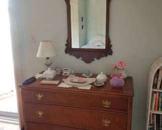 3-drawer chest; Chippendale wall mirror