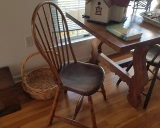 Harvest table; Windsor chairs