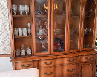  vintage wooden breakfront china cabinet and buffet hutch