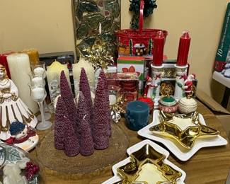 Collection of Assorted Christmas Holiday Decor and Candles