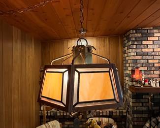 MidCentury Modern Hexagonal Stained Glass Pendant Light