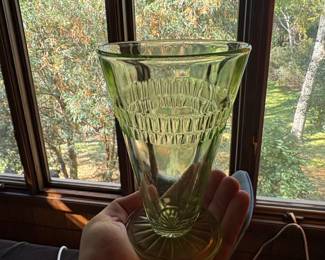 Five Piece Uranium Glass Footed Tumbler Set