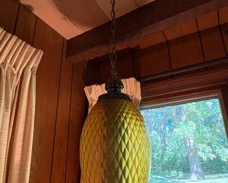 MidCentury Modern DiamondPattern Amber Glass Pendant Light second image