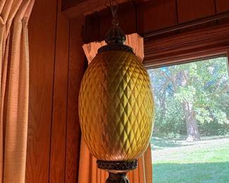 MidCentury Modern DiamondPattern Amber Glass Pendant Light