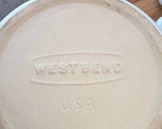 Vintage West Bend USA Stoneware Bean Pot with Bowls Fork  Spoon Pattern second image