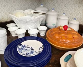 Estate Kitchen Assortment Milk Glass, Ceramic Canisters, and Decorative Tableware second image