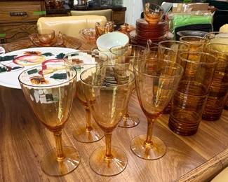 Libbey Apollo Tawny Tumbler Set and Vintage Amber Glassware Collection