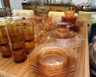 Libbey Apollo Tawny Tumbler Set and Vintage Amber Glassware Collection second image