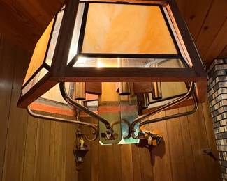 MidCentury Modern Hexagonal Stained Glass Pendant Light second image