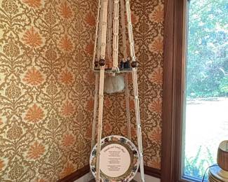 Vintage TwoTier Macram Hanging Corner Shelf