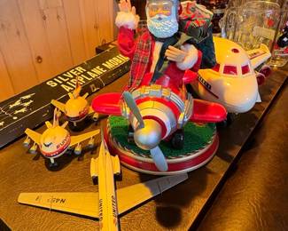 Vintage Aviation Toy Collection with Cheng Ching Jumbo Jet and Santa Display