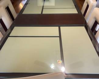 Fully extended with the leaf in. Height 30 inches, Length (with leaf) 78 inches, width 42 inches, table is 66 inches without the leaf.