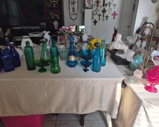 Blue Geni bottle and other h er rainbow 🌈  colored vintage collectible  bottles 