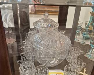 Vintage 1960 German Lead 24%  crystal punch set (12 cups) in pristine condition