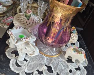 Bohemian gold gilded purple glass vase