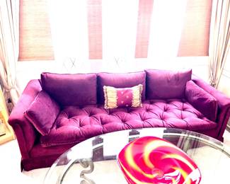 Vintage deep red velvet couch