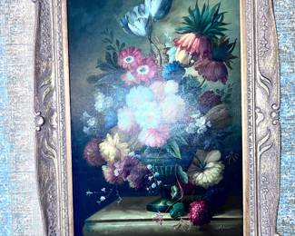 Large floral, vintage Wall Art gold frame