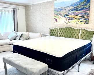 King size Beautyrest bed with Vintage Olive Headboard 