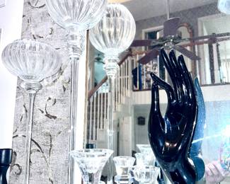Candlesticks and Onyx hand statue