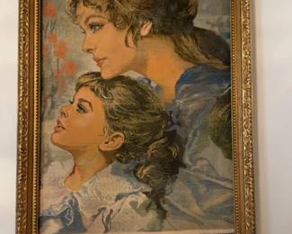 Framed Persian Pictorial Mother and Child Portrait 